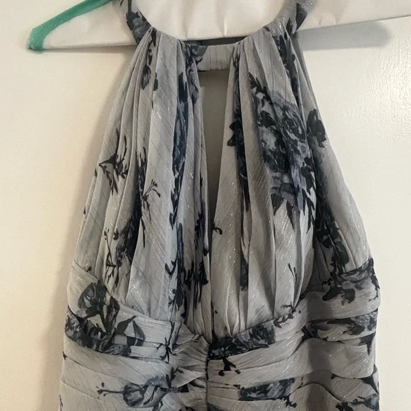 Marchesa Notte • Blue & Silver Floral Maxi Dress with open back • size 6 - Picture 8 of 16